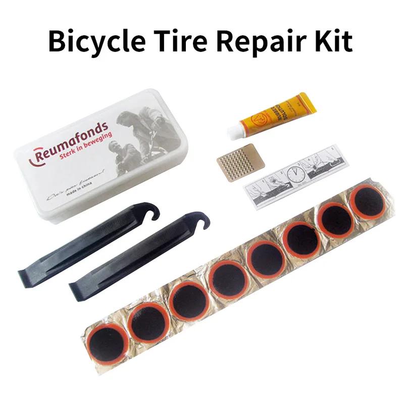 자전거 플랫 타이어 수리 키트 도구 세트, 내부 튜브 패치 타이어 필러 접착제 고무 패치 접착제 레버 세트, 수선 액세서리